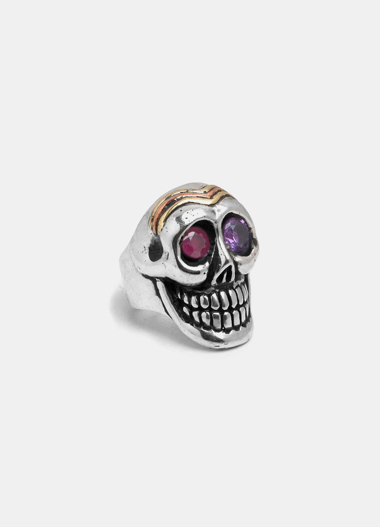 Smile Skull Silver Ring with Ruby &amp; Amethyst set